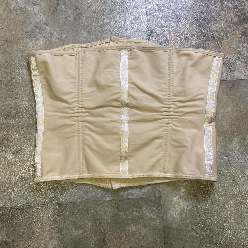 vintage 90s beige hook and eye shapewear size small with satin trim